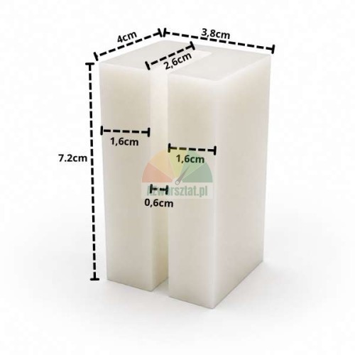 Biały plastikowy ślizg podnośnika o wymiarach 7.2 x 4 x 3.8 cm z zaznaczonymi szczegółowymi wymiarami