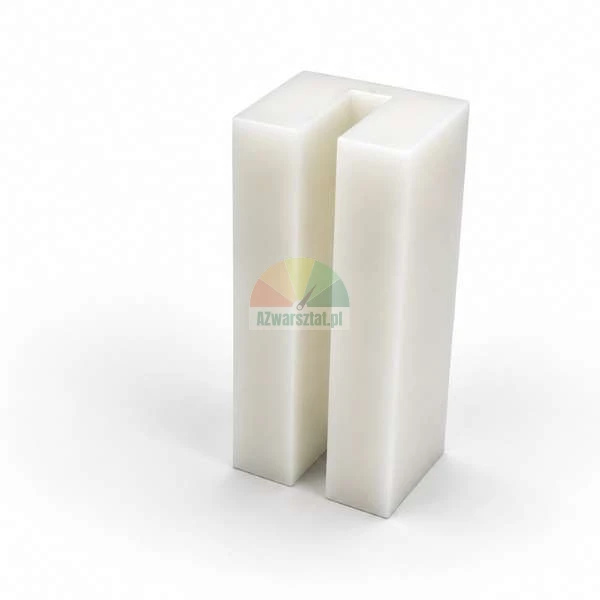 Biały plastikowy ślizg podnośnika o wymiarach 7cm x 3cm x 3cm z podłużnym wycięciem w kształcie litery U