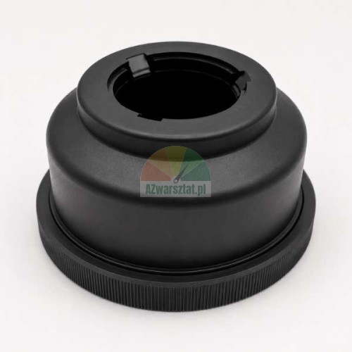 Czarny plastikowy adapter do nakrętki szybkomocującej wyważarki, widok z góry na jasnym tle