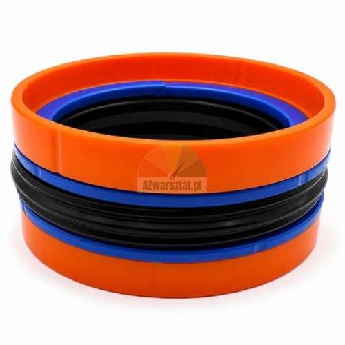 Kompaktowa uszczelka tłoka siłownika hydraulicznego o wymiarach 63x47x31 mm, składająca się z pomarańczowych, niebieskich i czarnych pierścieni.