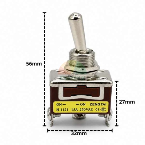Przełącznik dźwigniowy ON-ON o wymiarach 56mm, 32mm i 27mm, model H-1121 ZENGTAI.