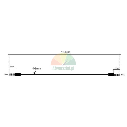 Rysunek techniczny stalowej liny podnośnika Nussbaum SPL 3000, SPL 4000, SPL 4500 o długości 12,45m i średnicy 8mm