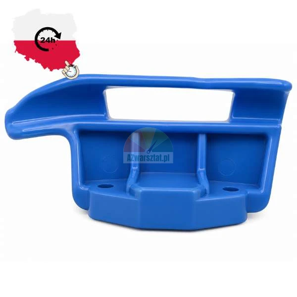 Niebieski plastikowy uchwyt montażowy, część zamienna z otworami na śruby, z grafiką szybkiej wysyłki 24h z Polski.