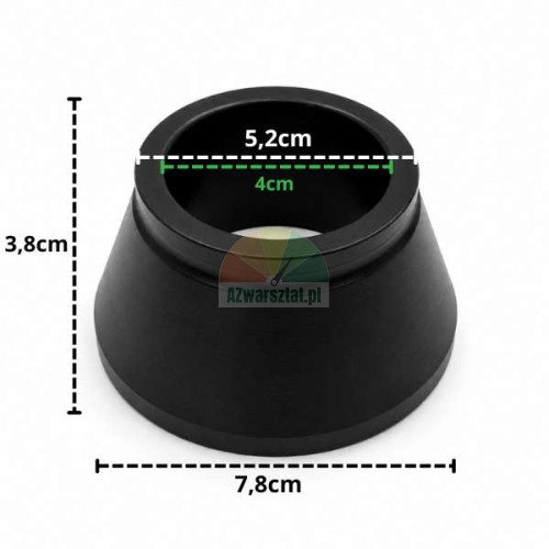 Czarny stożek 40mm, drugi najmniejszy o wymiarach 5,2cm do 7,8cm i wysokości 3,8cm.