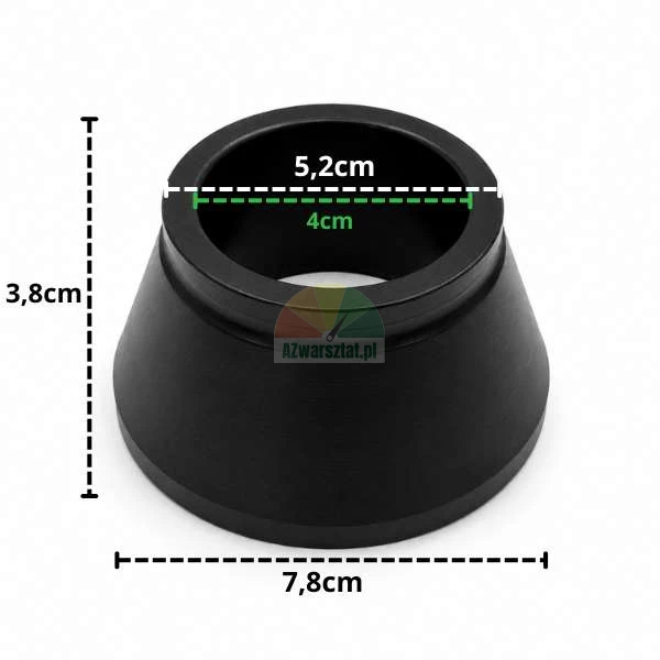 Czarny stożek 40mm, drugi najmniejszy o wymiarach 5,2cm do 7,8cm i wysokości 3,8cm.