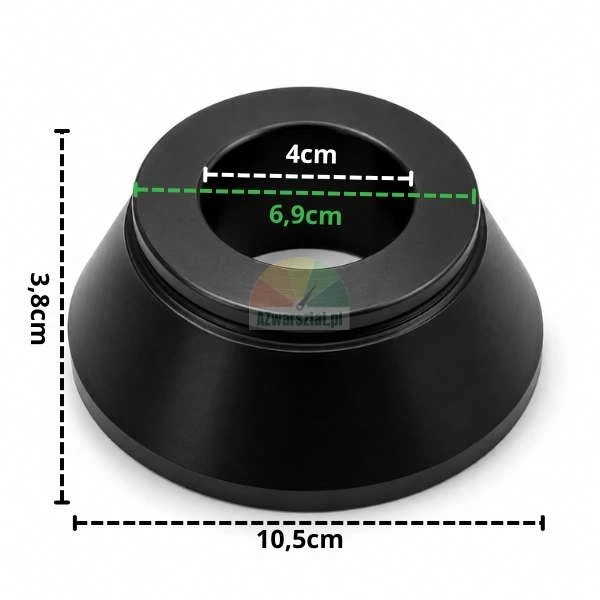 Czarny stożek centrujący 40mm o wymiarach 6,9 cm do 10,5 cm i wysokości 3,8 cm
