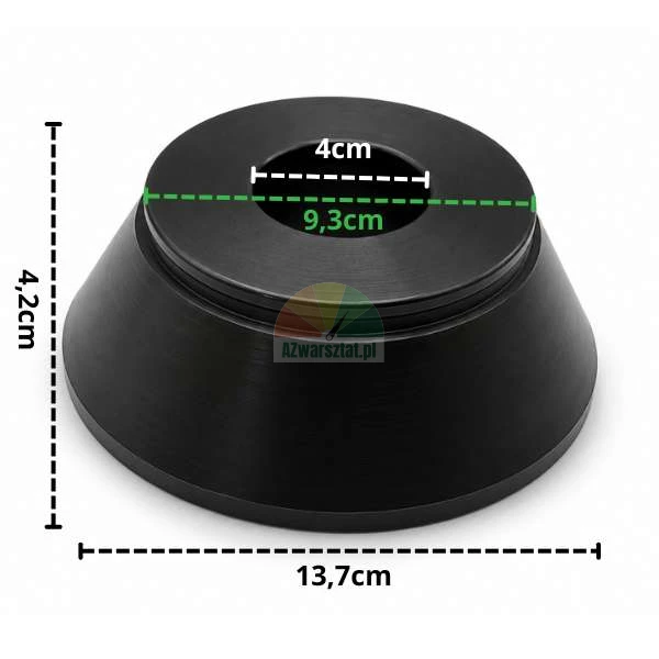 Czarny stożek centrujący 40mm o wymiarach 9,3cm - 13,7cm i wysokości 4,2cm