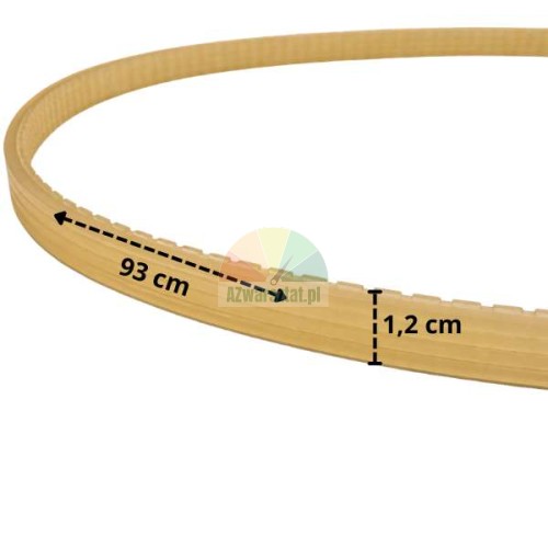 Żółty pasek silnika wyważarki o długości 93 cm i szerokości 1,2 cm.