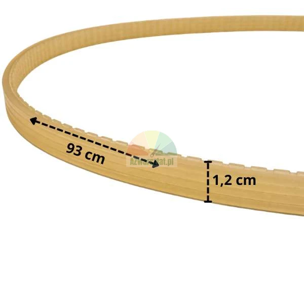 Żółty pasek silnika wyważarki o długości 93 cm i szerokości 1,2 cm.