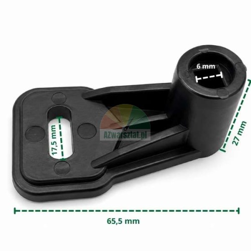 Czarny plastikowy łącznik przełącznika obrotów montażownicy 6mm z wymiarami.