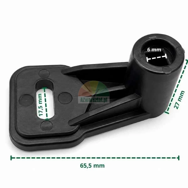 Czarny plastikowy łącznik przełącznika obrotów montażownicy 6mm z wymiarami.