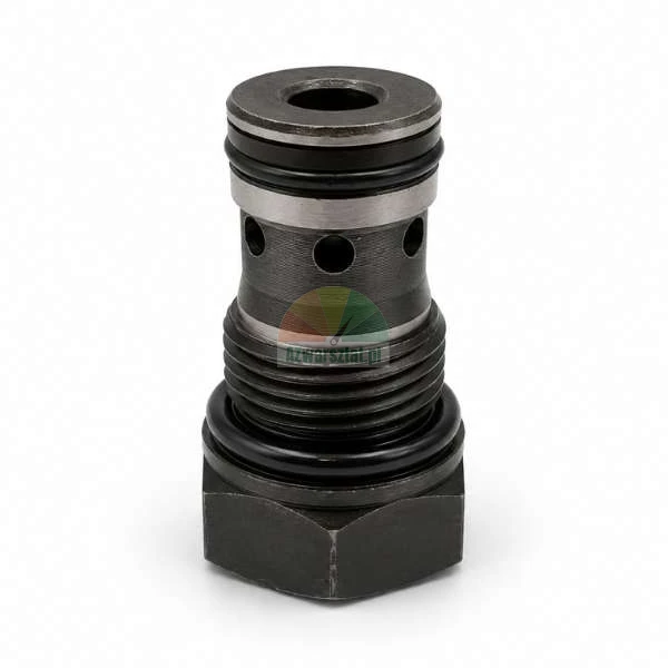 Hydrauliczny zawór zwrotny nabojowy o gwincie 18 mm z uszczelkami o-ring na białym tle.