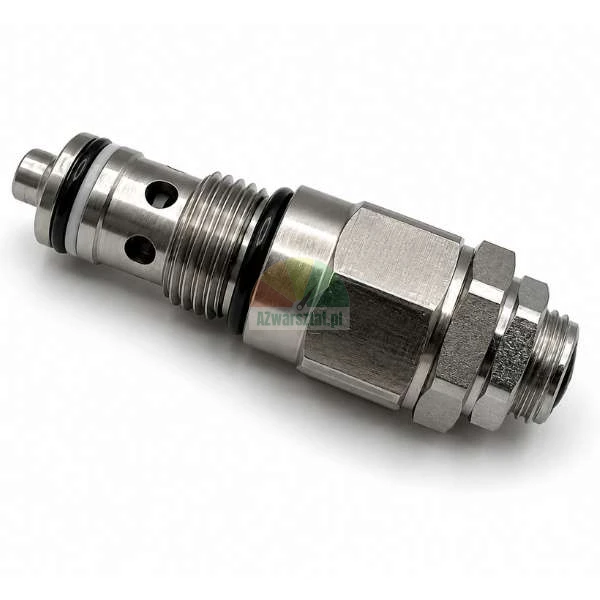 Metalowy hydrauliczny zawór nabojowy z gwintem i uszczelkami typu o-ring na białym tle.