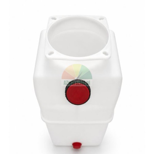 Biały mini zbiornik na olej hydrauliczny 8L o długości 33 cm z czerwonym korkiem