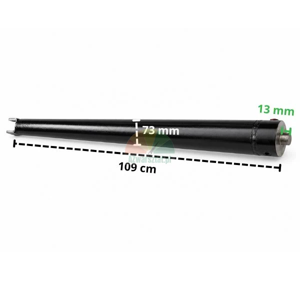Czarny siłownik hydrauliczny 109 cm z uchwytem i wymiarami