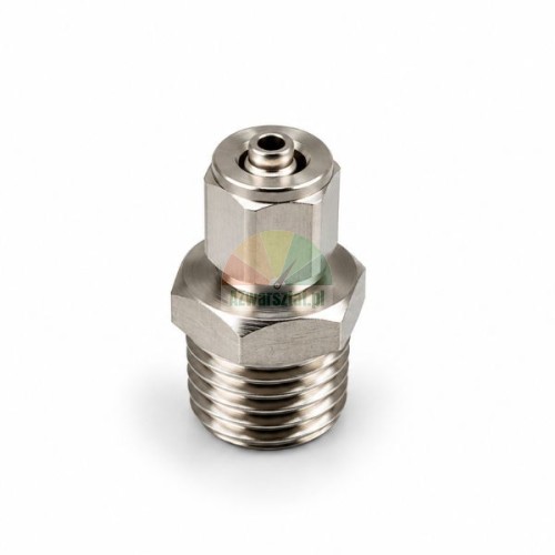 Metalowy łącznik wtykowy prosty do przewodu 4 mm z gwintem zewnętrznym 12,7 mm na białym tle