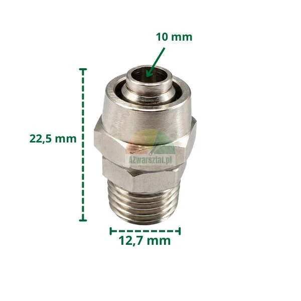 Metalowy łącznik wtykowy do przewodu 10 mm z gwintem 12,7 mm