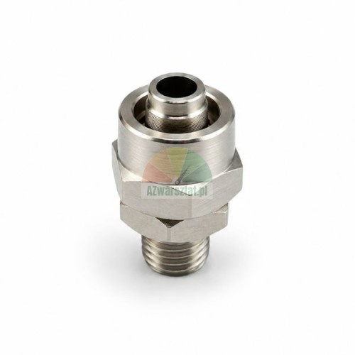 Metalowy łącznik do przewodu 12mm z gwintem zewnętrznym 9,7mm na białym tle