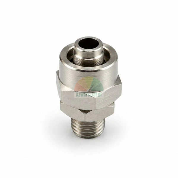 Metalowy łącznik do przewodu 12mm z gwintem zewnętrznym 9,7mm na białym tle