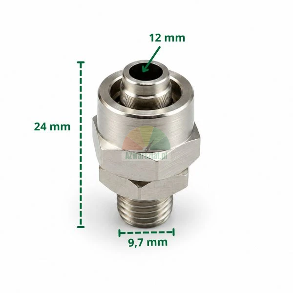 Metalowy łącznik na przewód 12 mm z gwintem 9,7 mm i wysokością 24 mm