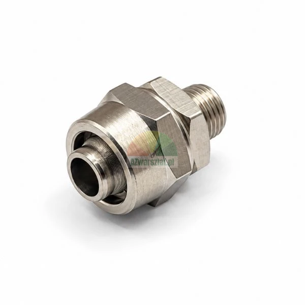 Metalowe złącze hydrauliczne z gwintem zewnętrznym na białym tle