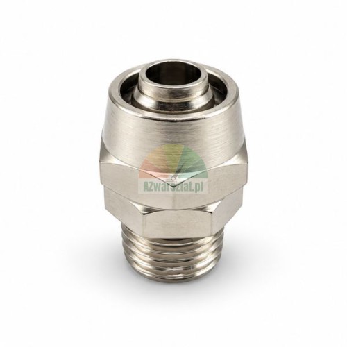 Metalowy łącznik do przewodu 12 mm z gwintem zewnętrznym 12,7 mm na białym tle
