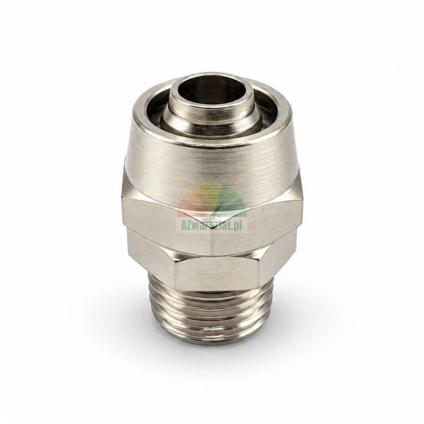 Metalowy łącznik do przewodu 12 mm z gwintem zewnętrznym 12,7 mm na białym tle