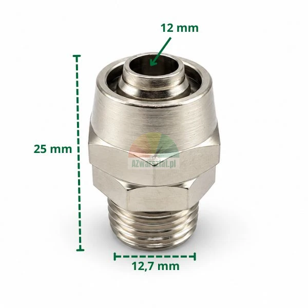 Metalowy łącznik na przewód 12 mm z gwintem zewnętrznym 12,7 mm i wymiarami