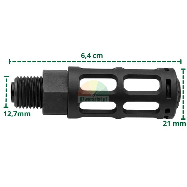 Tłumik plastikowy duży pneumatyczny z gwintem 12,7 mm i wymiarami