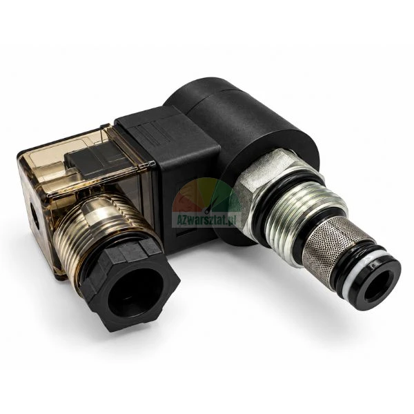 Hydrauliczny zawór elektromagnetyczny nabojowy 24V DC z cewką i wtyczką elektryczną na białym tle