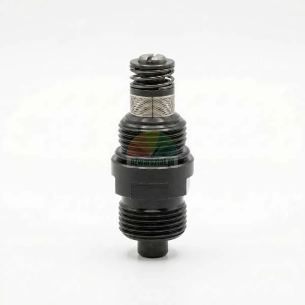 Hydrauliczny zawór wkręcany nabojowy z gwintem zewnętrznym, sprężyną i filtrem siatkowym na białym tle.