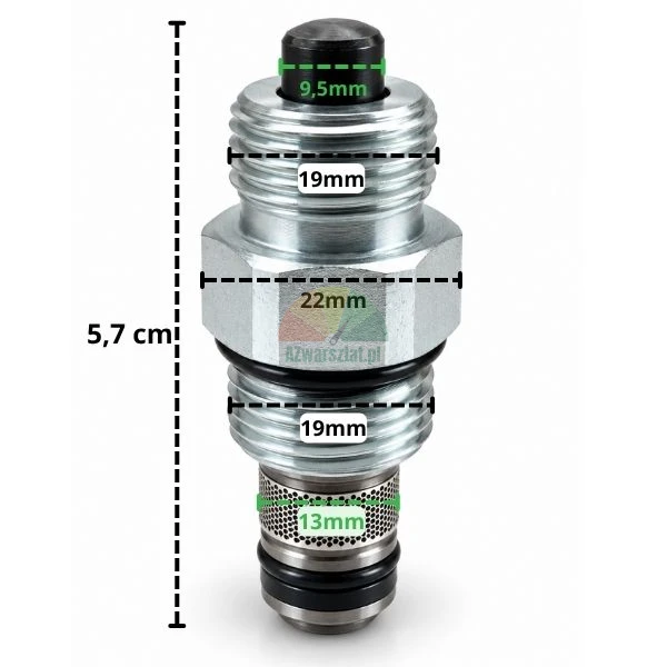Zawór opuszczania podnośnika 13mm / G19mm z wymiarami