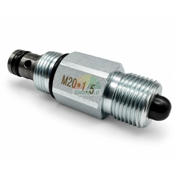Metalowy hydrauliczny zawór wkręcany z oznaczeniem M20x1.5 na białym tle