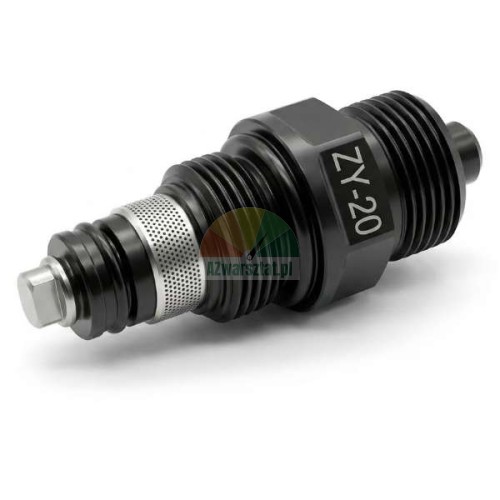 Czarny hydrauliczny zawór bezpieczeństwa zwrotny podnośnika ZY-20 o długości 62mm i gwincie G20mm na białym tle.