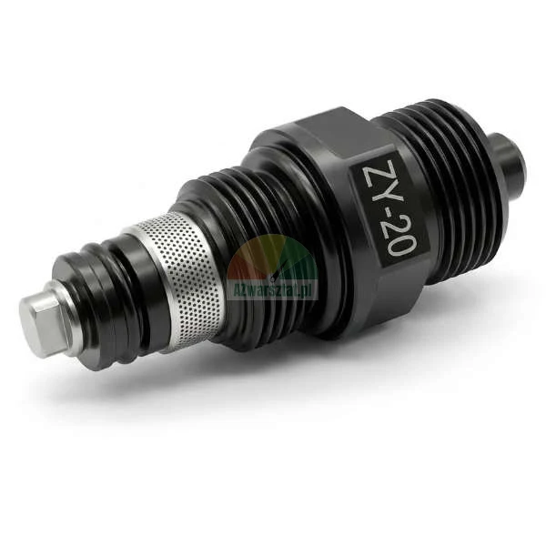 Czarny hydrauliczny zawór bezpieczeństwa zwrotny podnośnika ZY-20 o długości 62mm i gwincie G20mm na białym tle.
