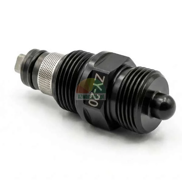 Czarny gwintowany zawór hydrauliczny ZY-20 z filtrem siatkowym na białym tle