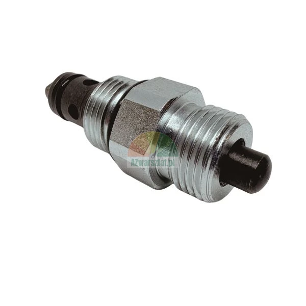Hydrauliczny zawór nabojowy wkręcany z metalowym korpusem i gwintem zewnętrznym na białym tle.