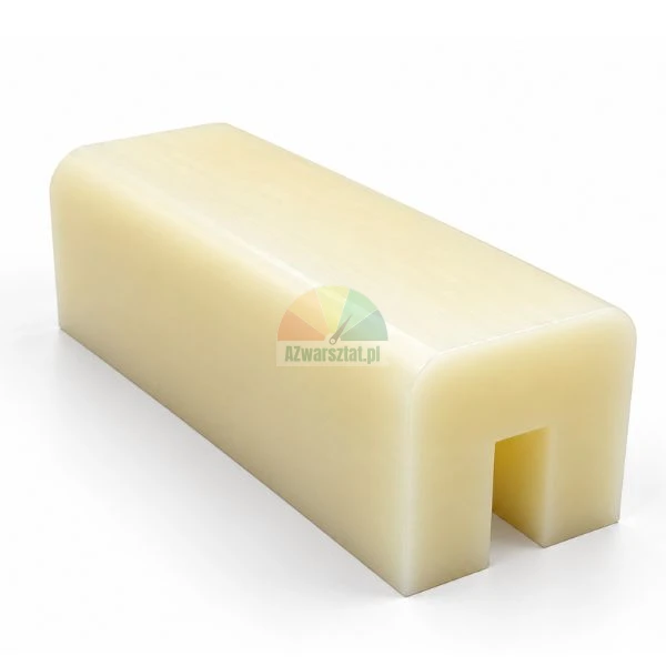 Biały ślizg podnośnika o wymiarach 7cm x 3cm x 2,9cm z rowkiem prowadzącym, wykonany z wytrzymałego tworzywa sztucznego na białym tle