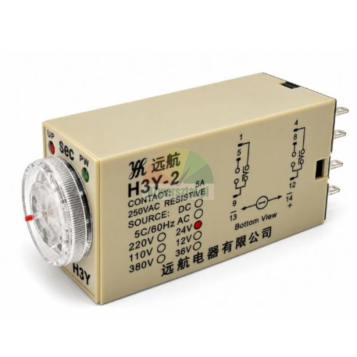 Elektroniczny przekaźnik czasowy H3Y-2 DC 24V 5 sec 8 PIN z pokrętłem nastawczym