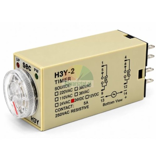 Elektroniczny przekaźnik czasowy H3Y-2 DC 24V 10s 8-pinowy z przezroczystym pokrętłem nastawy czasu