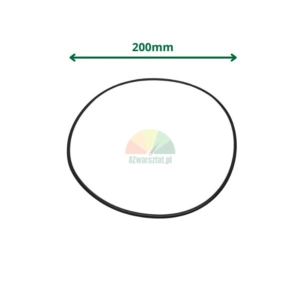 Czarna gumowa uszczelka o-ring o średnicy 200 mm na białym tle