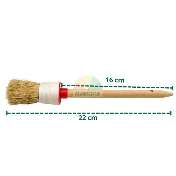 Okrągły pędzel malarski 30 mm z drewnianym trzonkiem i wymiarami 22 cm oraz 16 cm