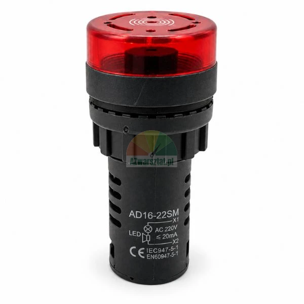 Czerwony panelowy sygnalizator optyczno-dźwiękowy LED AD16-22SM na napięcie AC 220V