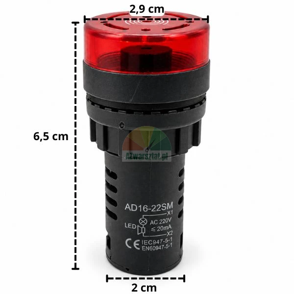 Czerwony sygnalizator optyczno-dźwiękowy LED AC 220V z wymiarami