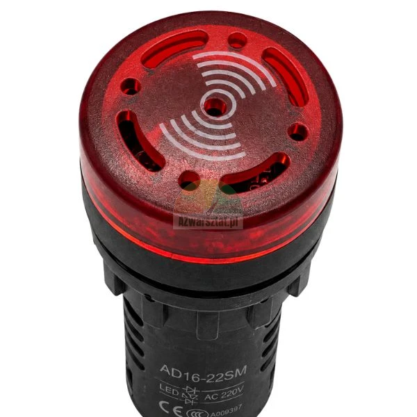 Czerwona lampka sygnalizacyjna LED z buzerem dźwiękowym AD16-22SM 220V do montażu panelowego