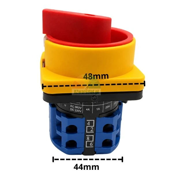 Włącznik główny 20A z wymiarami 48 mm i 44 mm