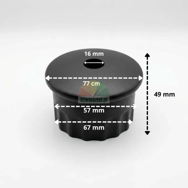 Czarny plastikowy uchwyt do pręta sześciokątnego 41 mm z naniesionymi wymiarami