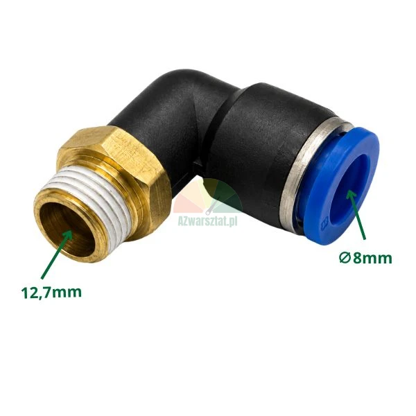 Łącznik kątowy typu L, gwint 12,7 mm, wtyk 8 mm