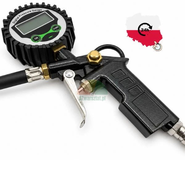 Cyfrowy pistolet do pompowania kół z manometrem LCD i wężem pneumatycznym