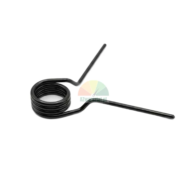 Czarna metalowa sprężyna skrętna zmiany kierunków 29 mm na białym tle.